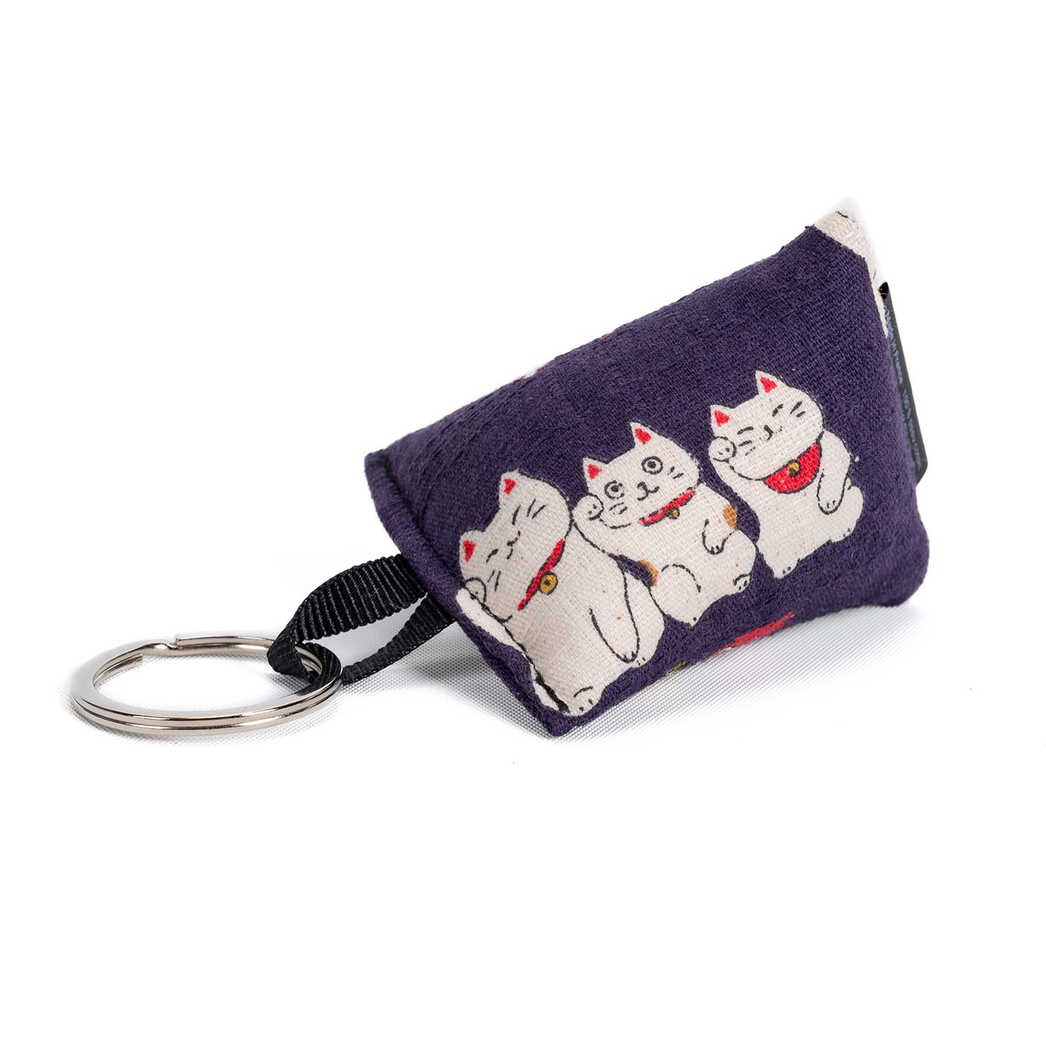 Porte clé en forme de berlingot, tissu japonais avec motifs chats kawaii