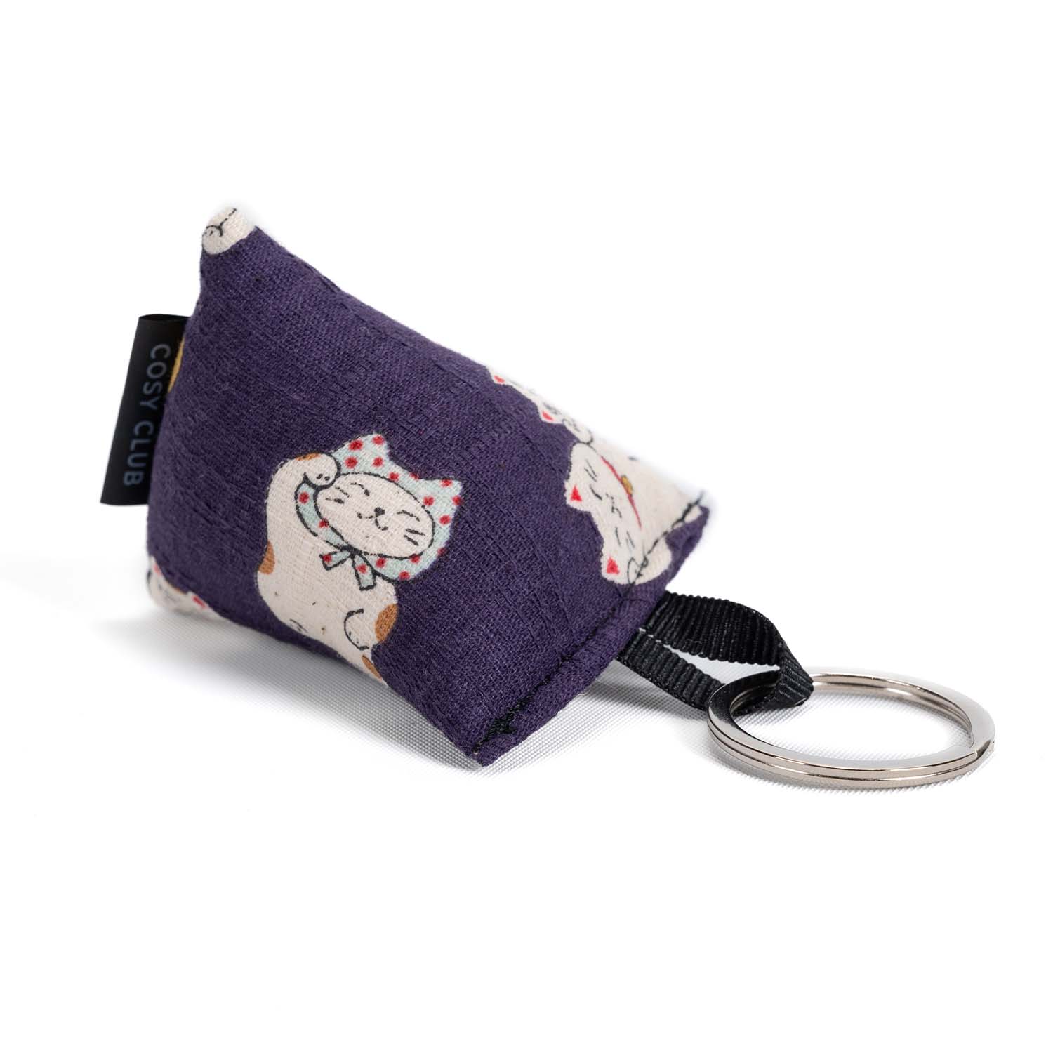 Porte clé confectionné en tissu japonais avec motif de chats mignons typiquement japonais, fabriqué en Occitanie