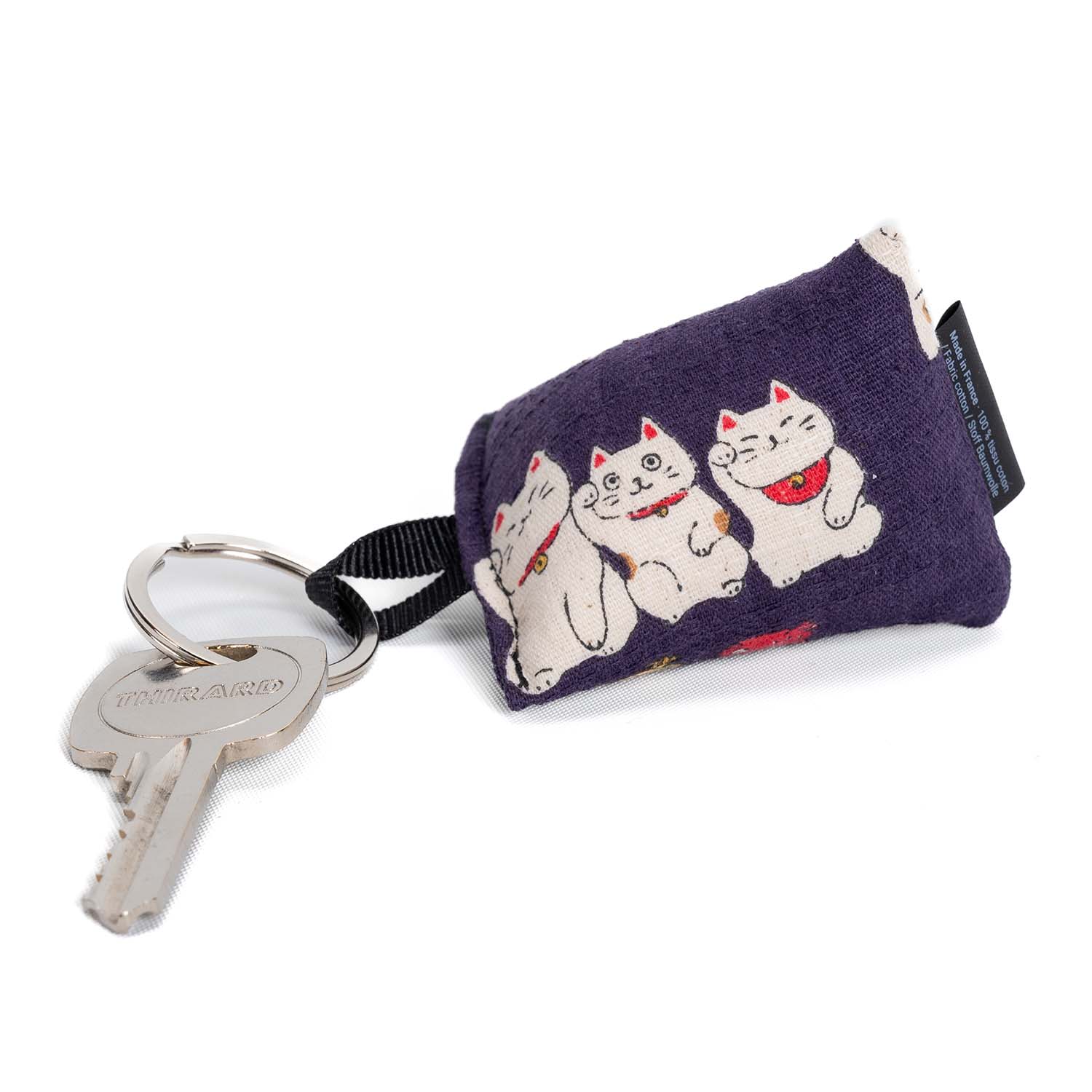 Porte clé en forme de berlingot, cœur moelleux en garnissage d'oreiller haut de gamme, motif chats japonais maneki-neko