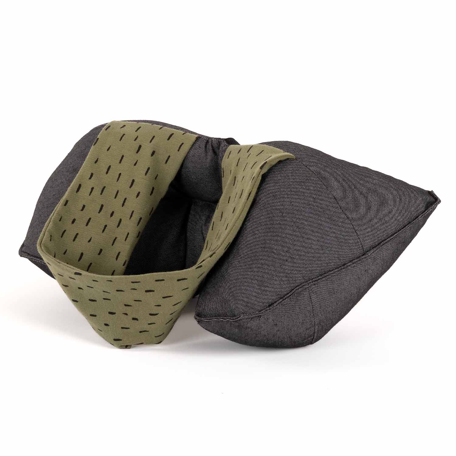 Coussin de voyage avec masque pour les yeux intégré, gris anthracite et vert kaki