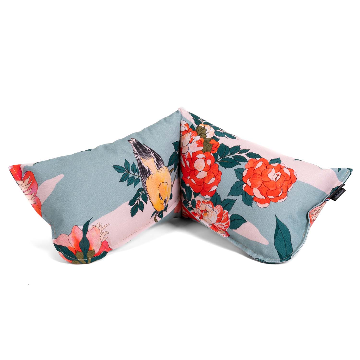 Coussin cervical motif oiseau et fleurs