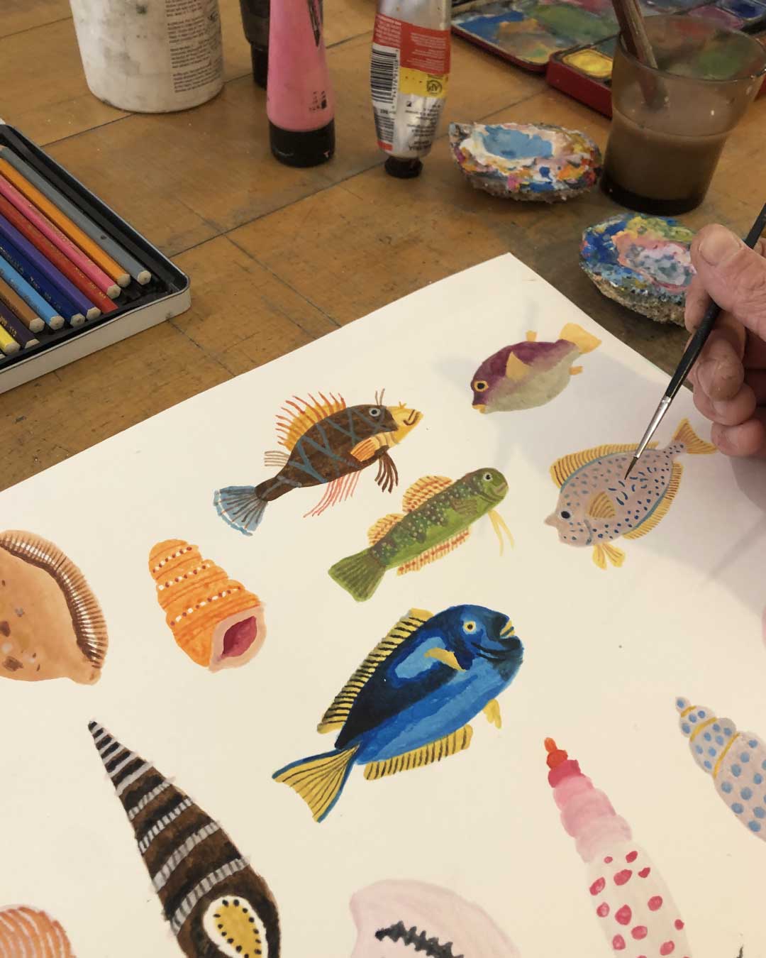 Planche d'illustration sur le thème des fonds marins pour la création d'un motif textile collector.