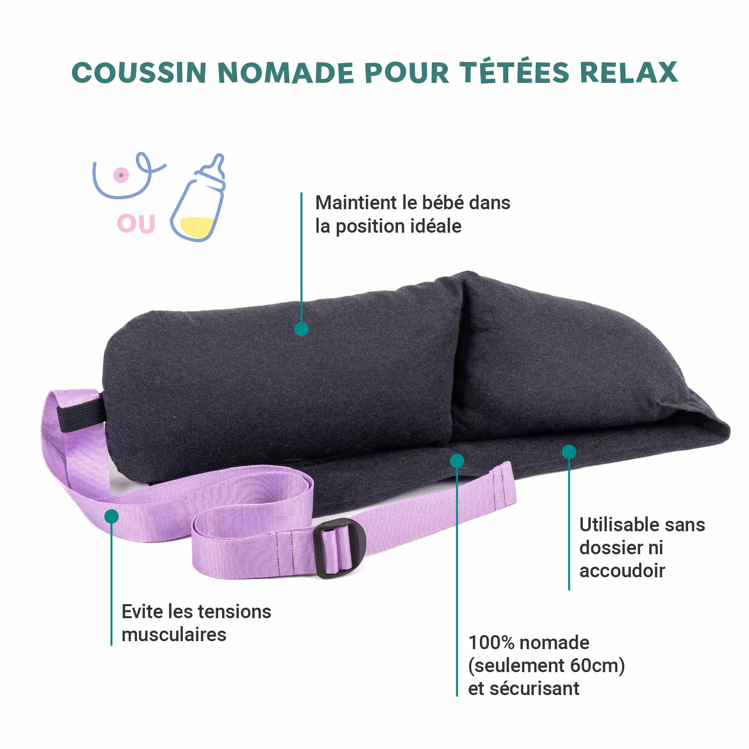Nursing pillow with purple strap · DUOH!
