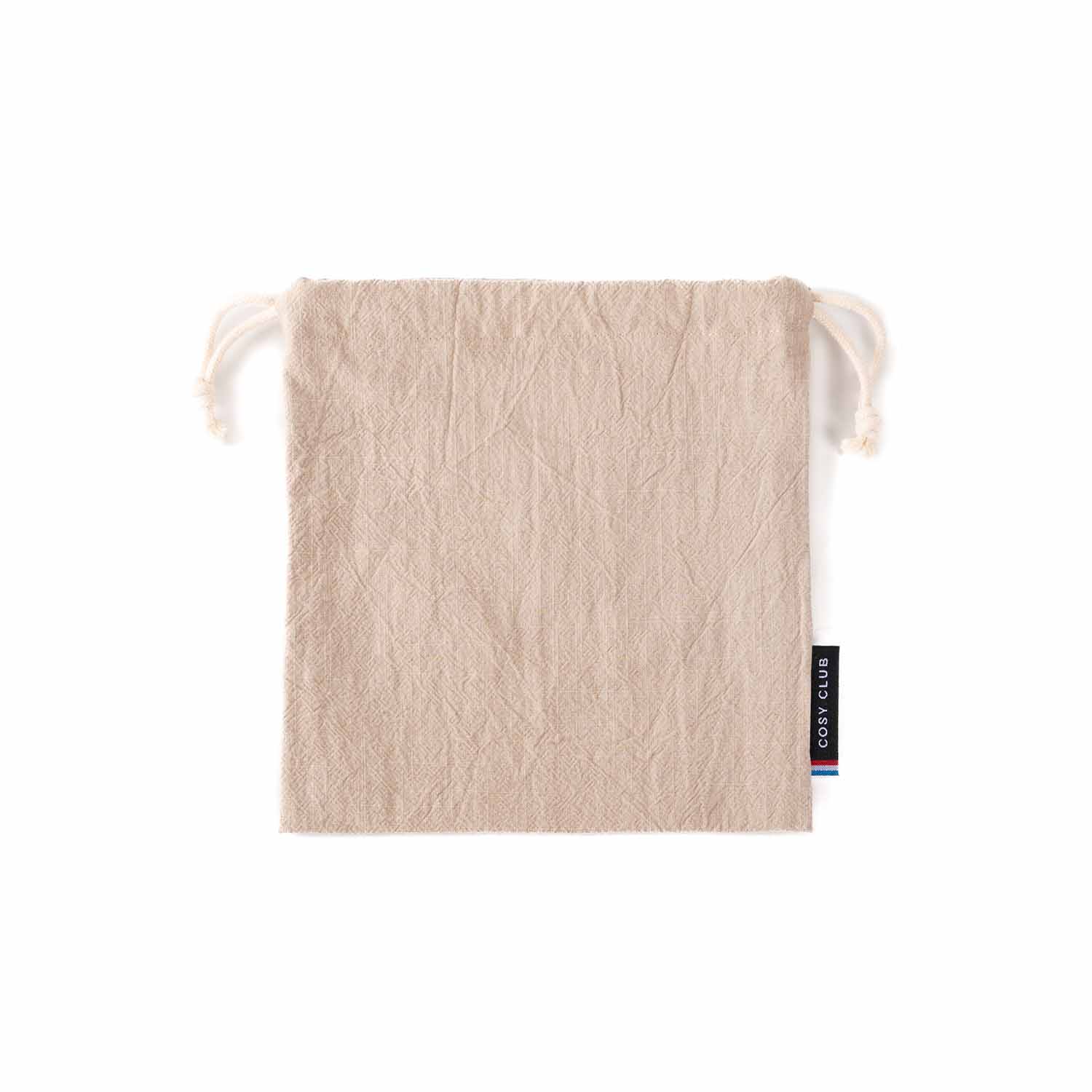 Pochon tissu beige, fabriqué en France par la marque Cosy Club. Confectionné dans des chutes de tissu.